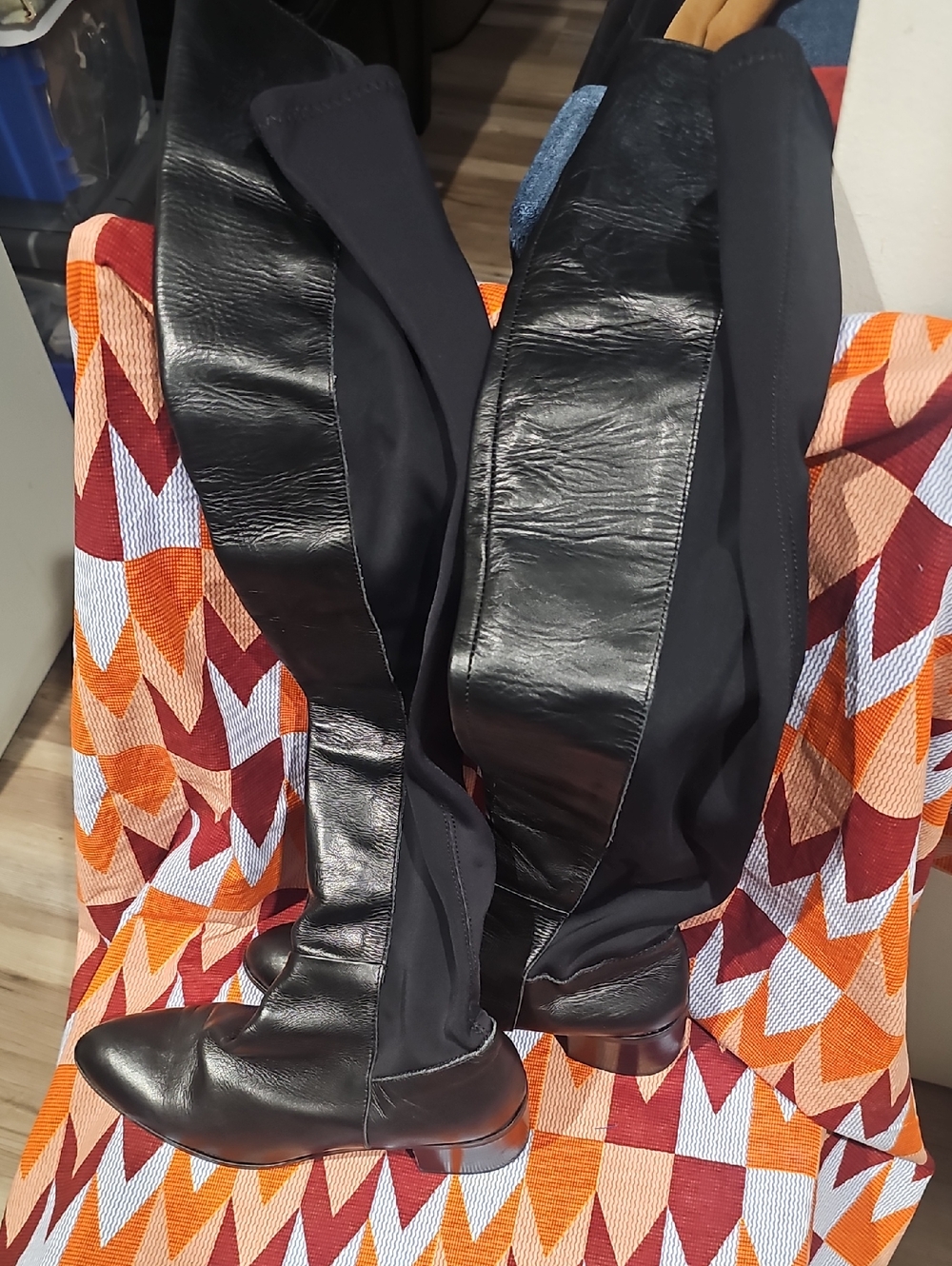 Charles David Made In Italy Black Leather Over-the-Knee Jacket-Style Boots